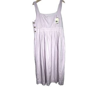 womens sundress‎ side button square romantic chic violet pink linen size L